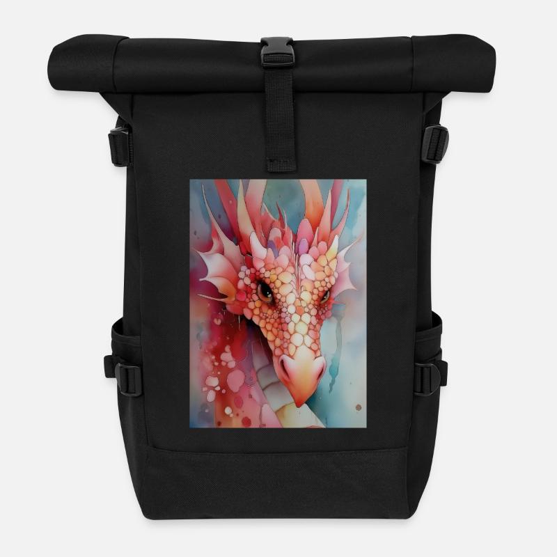 Rosa Mosaik Aquarell Drache - Rolltop Rucksack - Schwarz