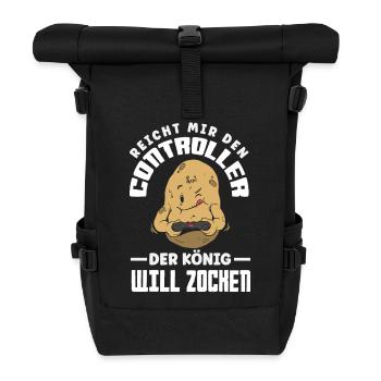 Reicht mir den Controller – König will zocken - Rolltop Rucksack - Schwarz - Vorne