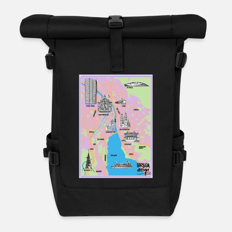 Stadt Zürich - Rolltop Rucksack - Schwarz