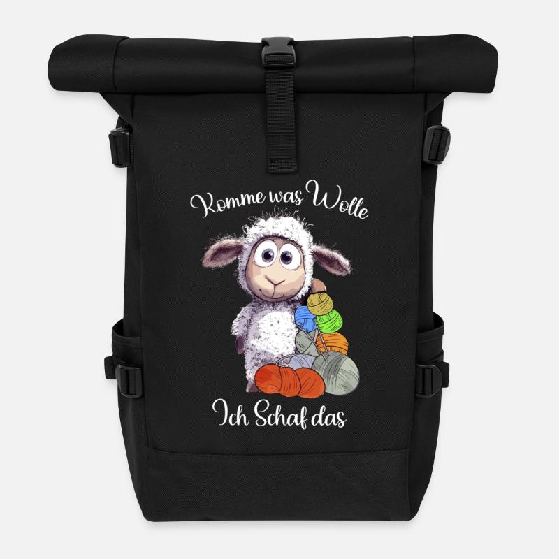 Moutons avec de la laine : je fais le jeu de mots - Sac à dos roll top - noir