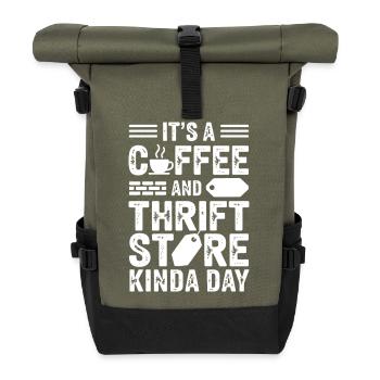 Coffee Thrift Store Day - Roll Top Backpack - olive/black - Front