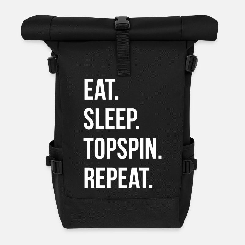 Eat Sleep Topspin Repeat - Roll Top Backpack - black