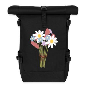 Pastel Daisy Bouquet Illustration - Roll Top Backpack - black - Front