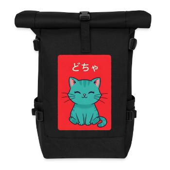 Chat turquoise Kawaii sur rouge 'Vintage Japanese Kawa' - Sac à dos roll top - noir - Devant