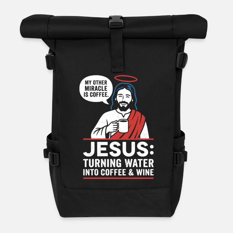 Jesus Kaffee-Wunder Grafik - Rolltop Rucksack - Schwarz