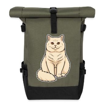 Britische Kurzhaar-Katzencreme-Porträt rund weich - Rolltop Rucksack - Olive/Schwarz - Vorne