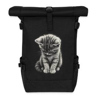 Trauriges Kätzchen Katze Süß Niedlich Kunst - Rolltop Rucksack - Schwarz - Vorne
