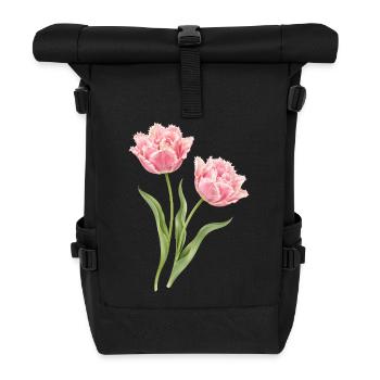Motif floral de tulipes perroquets roses - Sac à dos roll top - noir - Devant