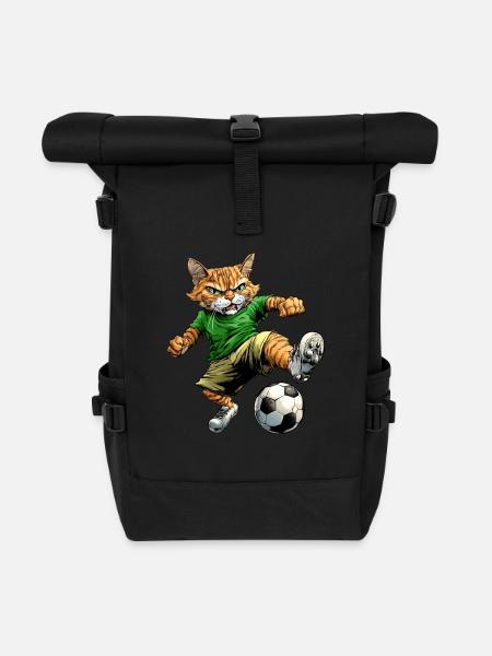 Katze Fussball grün - Rolltop Rucksack - Schwarz