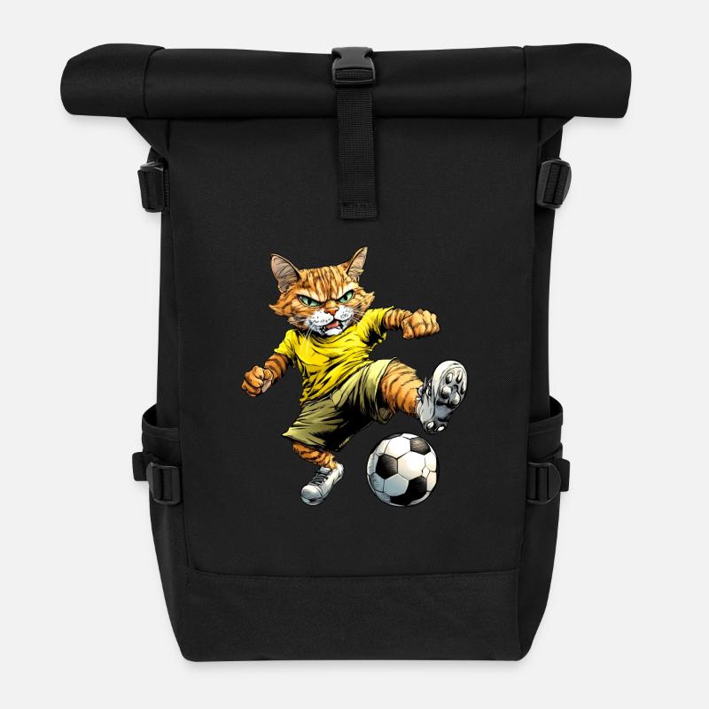 Katze Fussball - Rolltop Rucksack - Schwarz