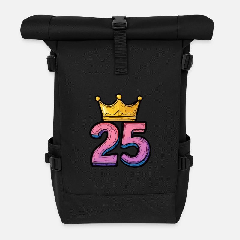 25 Zahl Krone - Rolltop Rucksack - Schwarz