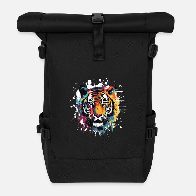 Tiger Tier Pop Art Kopf - Rolltop Rucksack - Schwarz