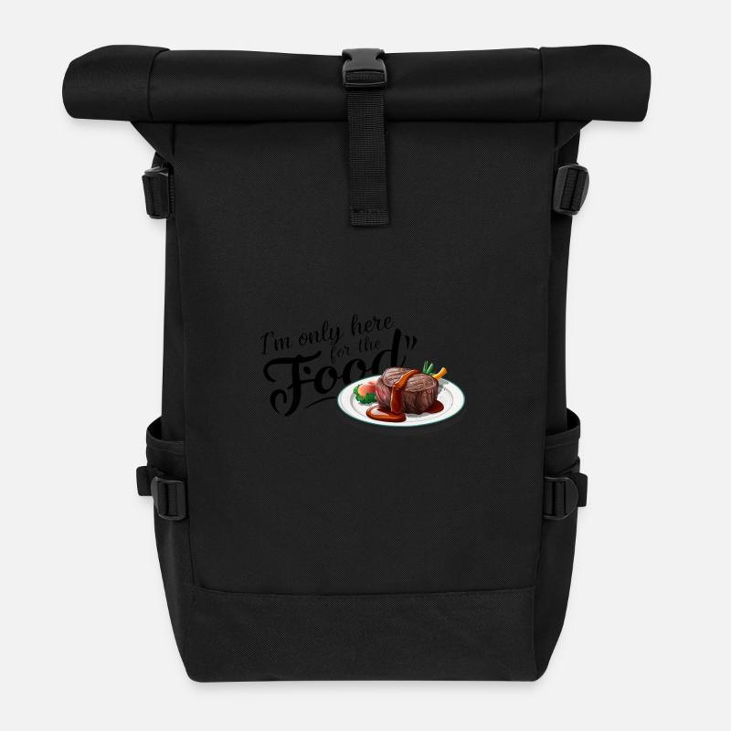 Ich bin nur hier wegen des Essens. - Rolltop Rucksack - Schwarz