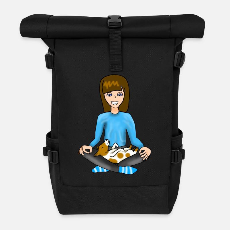 Meditating with your dog - Roll Top Backpack - black