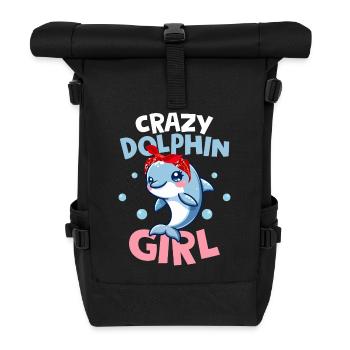 Crazy Dolphin Girl Beach Vacation Marine Biology - Roll Top Backpack - black - Front