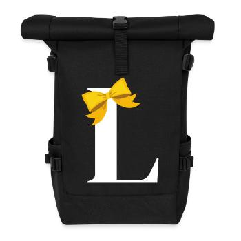 Buchstabe L gelbe Schleife - Rolltop Rucksack - Schwarz - Vorne
