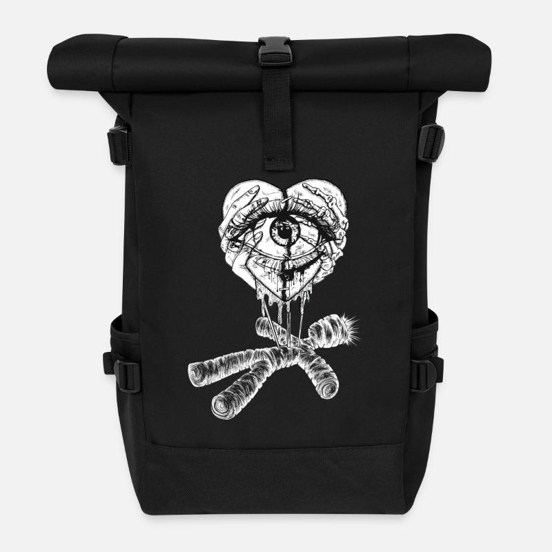 Coeur, œil et poupée - Sac à dos roll top - noir