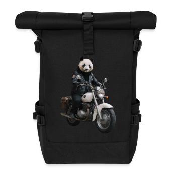 Biker Panda - Rolltop Rucksack - Schwarz - Vorne