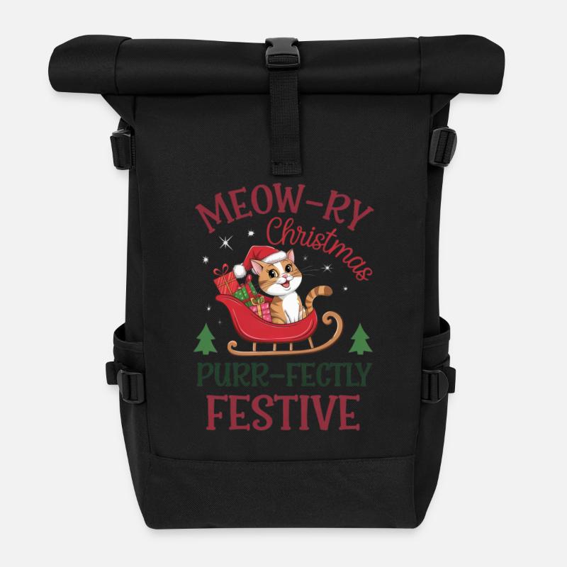 Meow-ry Christmas Purr-fectly Festive - Rolltop Rucksack - Schwarz