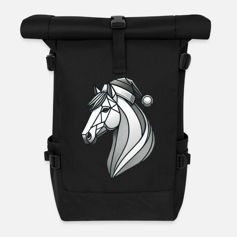Cheval de Noël avec chapeau de Noël - Sac à dos roll top - noir