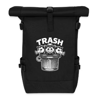 Trash gang three possums look out of the garbage can - Roll Top Backpack - black - Front