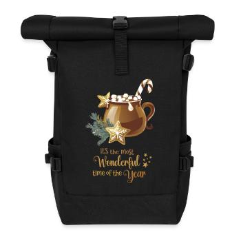 Hot Cacao, It's the most wonderful time, Gold - Rolltop Rucksack - Schwarz - Vorne