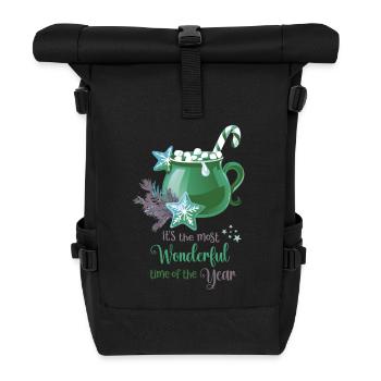 Hot Cacao, It's the most wonderful time, green - Rolltop Rucksack - Schwarz - Vorne