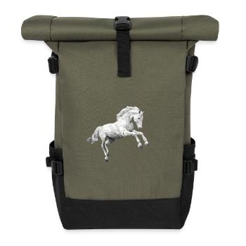 cheval blanc gris Low Poly logo Art Design - Sac à dos roll top - olive/noir - Devant