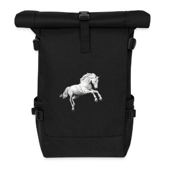 Weisses Pferd Schimmel Low Poly Logo Art Design - Rolltop Rucksack - Schwarz - Vorne