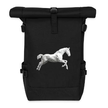 Weisses Pferd Low Poly Logo Art Design Schimmel - Rolltop Rucksack - Schwarz - Vorne
