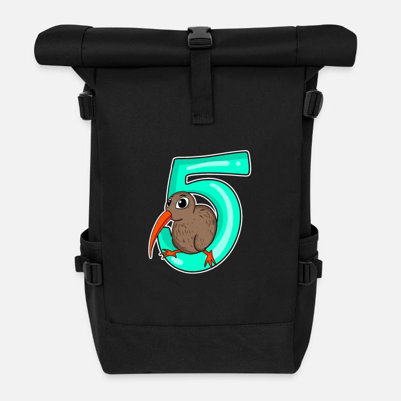 5 Jahre alt - 5. Geburtstag mit Tier Motiv - Rolltop Rucksack - Schwarz