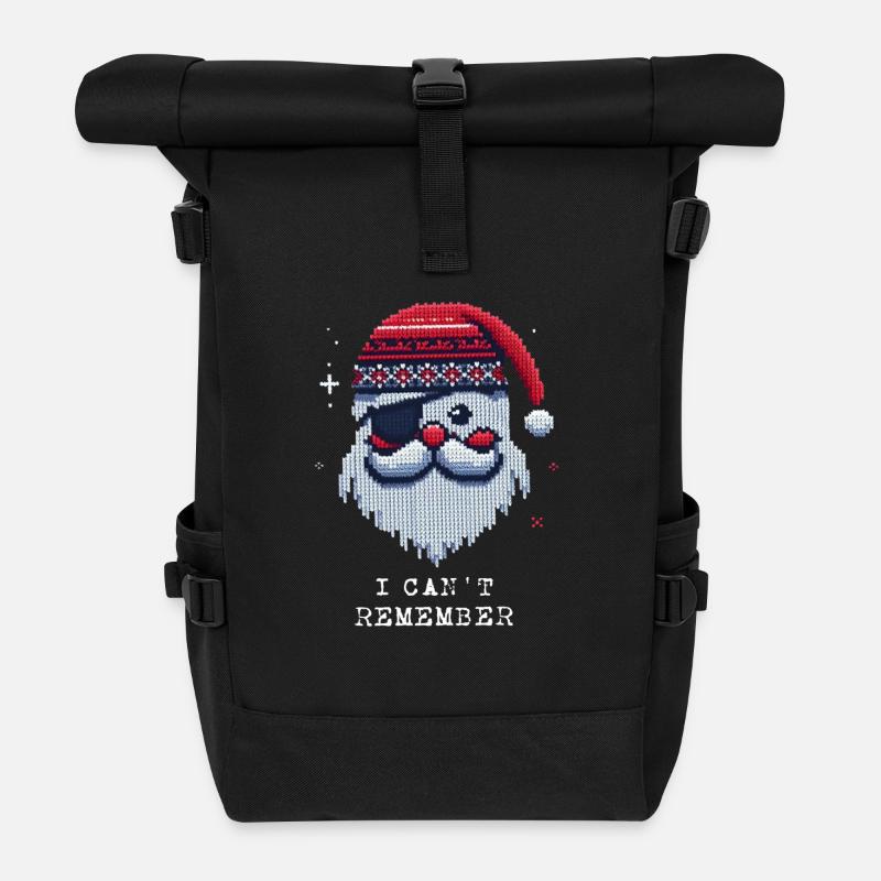 Weihnachtsmann mit Augenklappe Strickmuster - Rolltop Rucksack - Schwarz