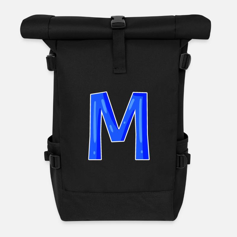 Buchstabe M - Anfangsbuchstabe M - Rolltop Rucksack - Schwarz