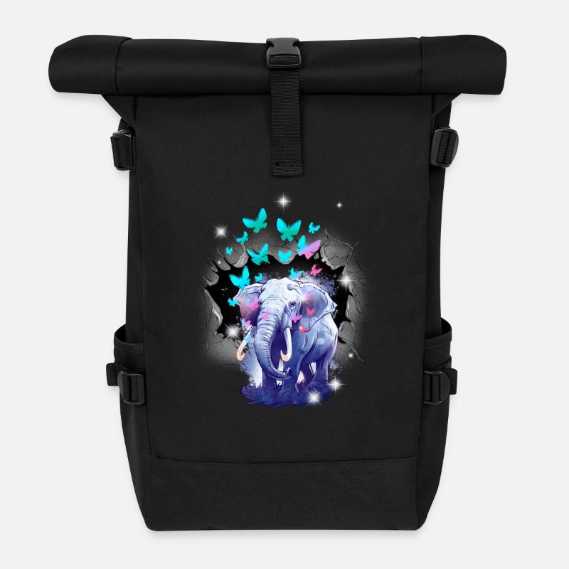 Elefant Elefanten Schmetterlinge Insekten Kinder - Rolltop Rucksack - Schwarz