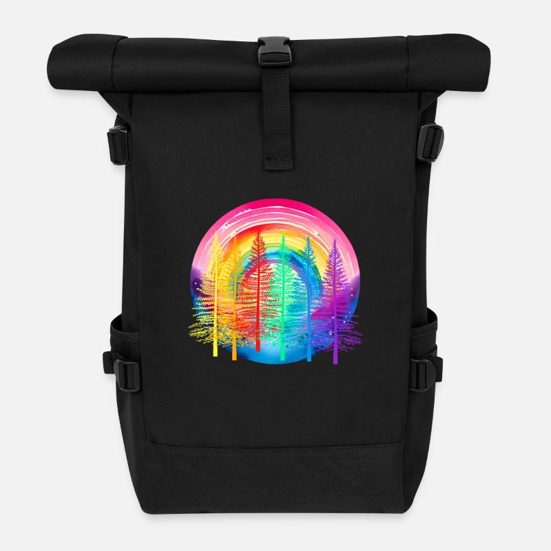 Regenbogen Wald LGBT Nadelwald Regenbogenfahne - Rolltop Rucksack - Schwarz