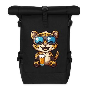 Leopard Apres Ski Bier Comic - Rolltop Rucksack - Schwarz - Vorne
