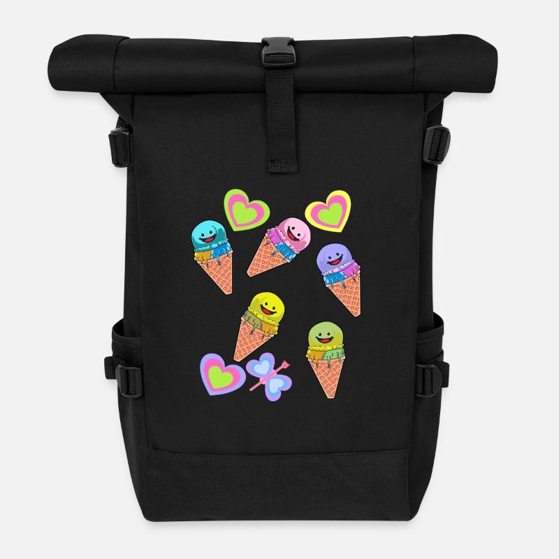 Retro Eis Eiskreme Eiswaffel Kinder Kind Baby - Rolltop Rucksack - Schwarz