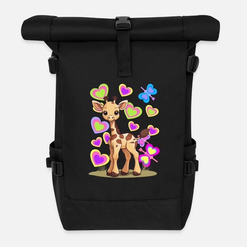 Giraffe Giraffen Kind Kinder - Rolltop Rucksack - Schwarz