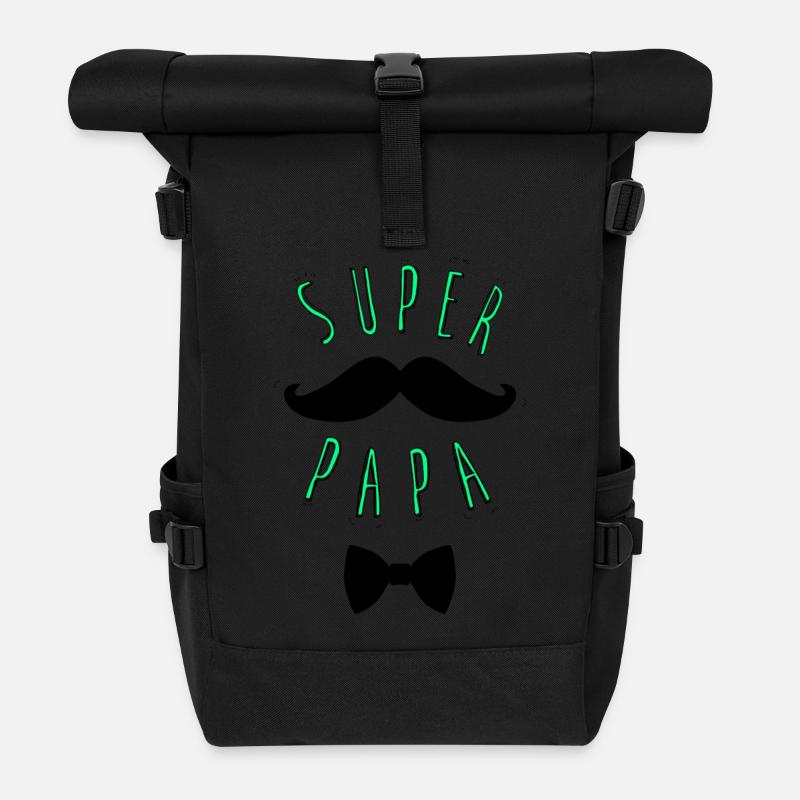 Super papa moustache - Sac à dos roll top - noir