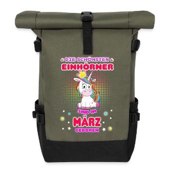 März-Einhorn - Rolltop Rucksack - Olive/Schwarz - Vorne
