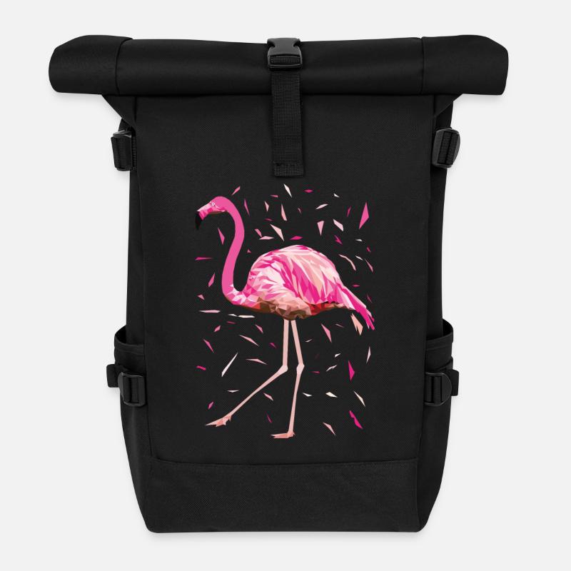 Oiseau de poly plumes Flamingo été rose rose - Sac à dos roll top - noir