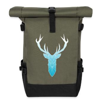 Hirschkopf im Triangel-Design (hellblau) - Rolltop Rucksack - Olive/Schwarz - Vorne