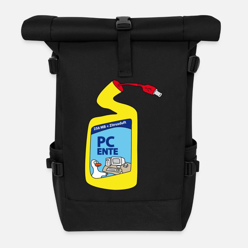 PC Ente | Computer | Zocken | Gamer Nerd Konsole - Rolltop Rucksack - Schwarz