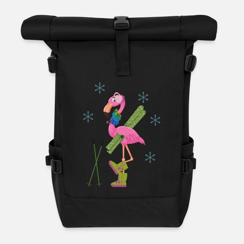 Winter Flamingo Ski - Rolltop Rucksack - Schwarz