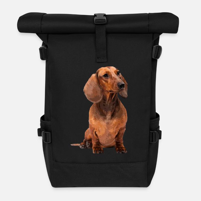 Short-haired dachshund - Roll Top Backpack - black