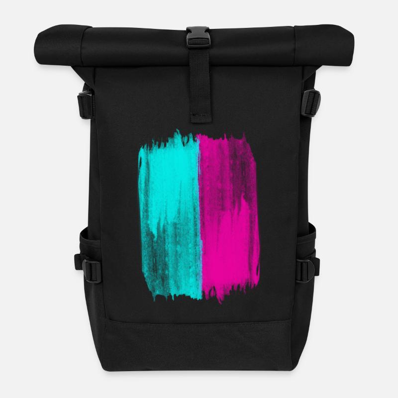 Pink And Turquoise Trend Colors Acrylic Paint - Roll Top Backpack - black
