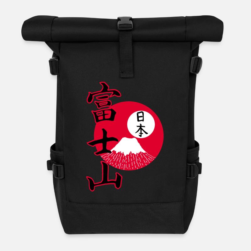 Mount Fuji and Japanese kanji - Roll Top Backpack - black