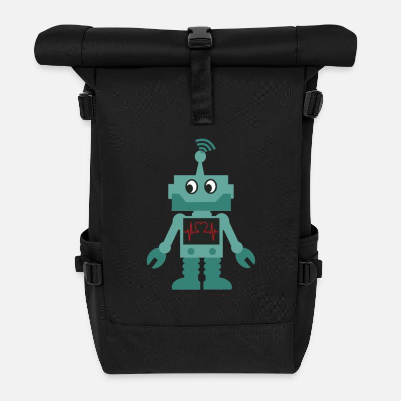 robot - Roll Top Backpack - black