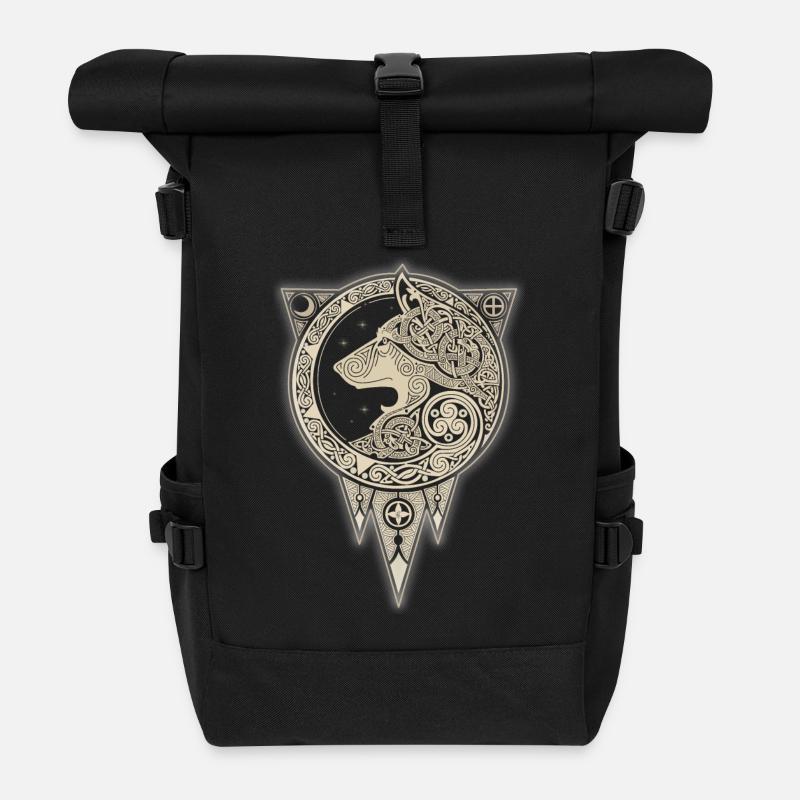 Cheval Celtique Doré sur Fond Noir - Sac à dos roll top - noir