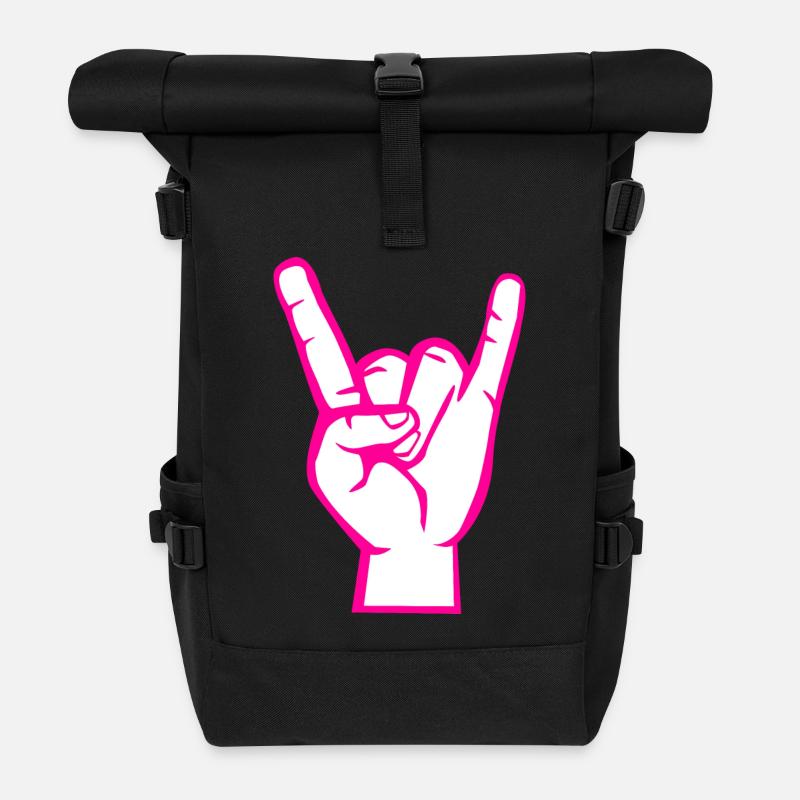 Hand mit Rock- Metal -Satan Symbol Pink - Rolltop Rucksack - Schwarz